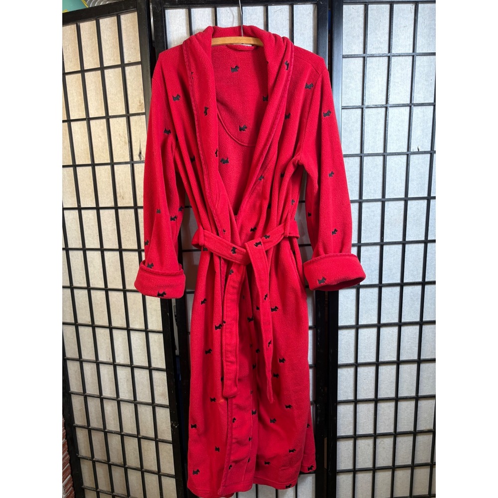 Charter Club Intimates Red Fleece Scottie Dog Embroidered Robe Small